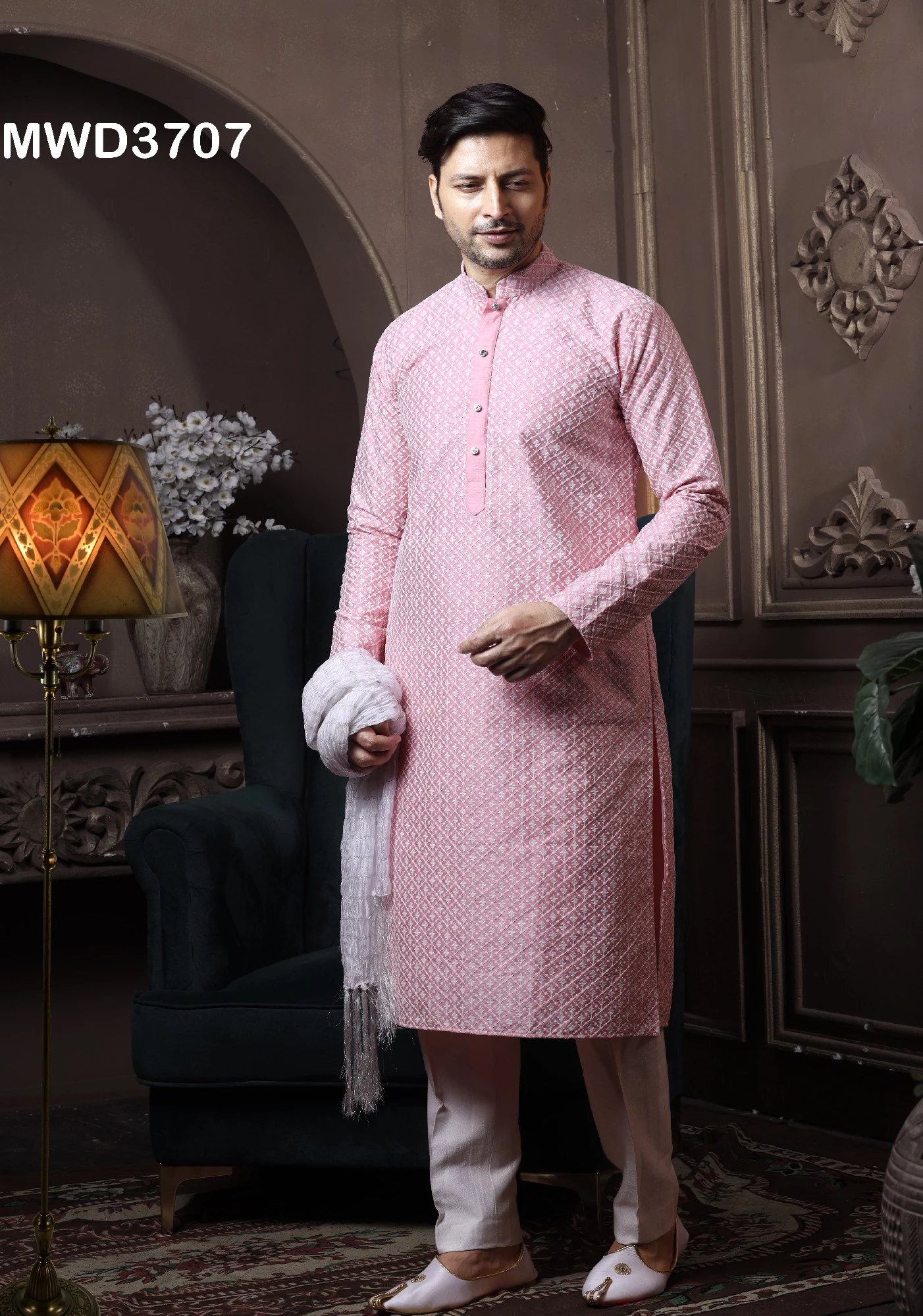 Readymade Pink Chikankari Embroidered Silk Kurta Pajama, 36-1.webp